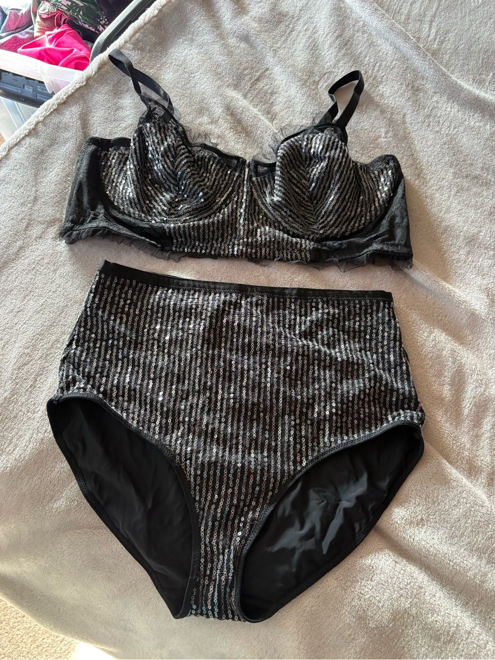 wild fable Black Sequin Bra and High-Waist Brief Set